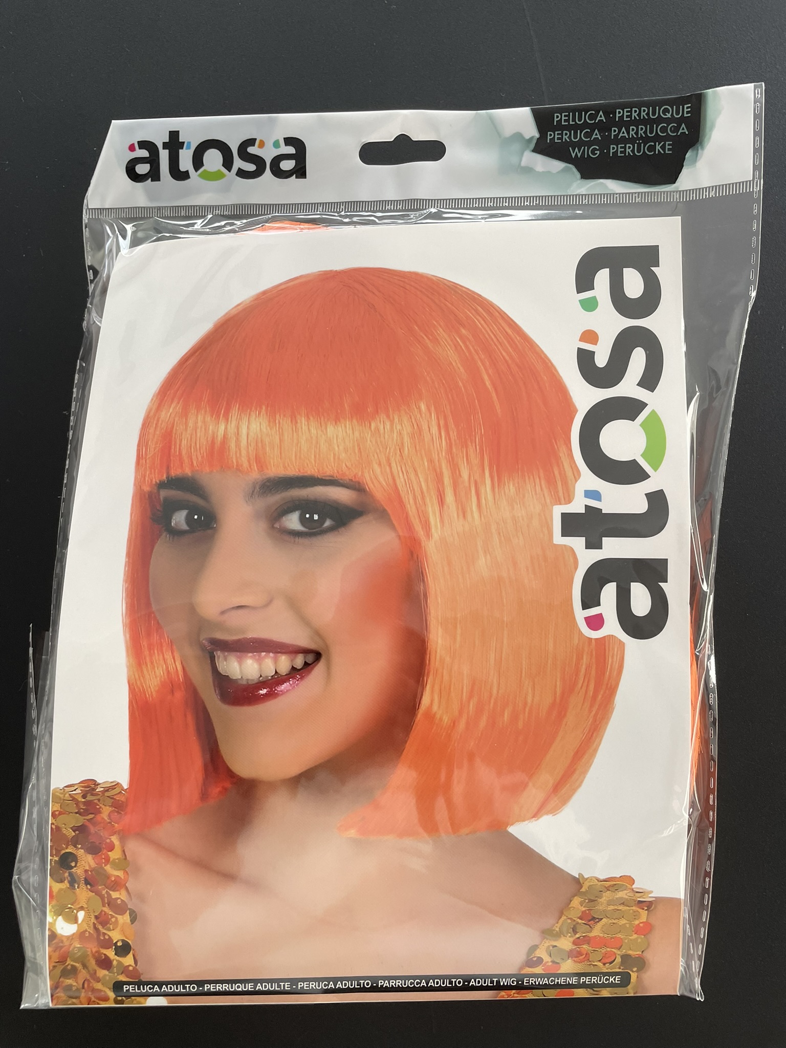 Peruca Cabelo Liso Laranja