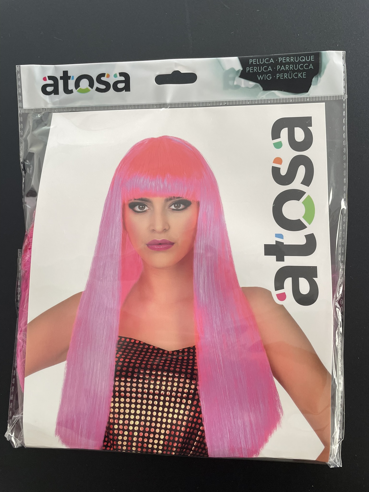 Peruca Rosa Comprida Lisa